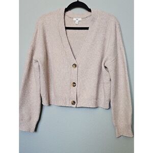 BP Neutral Cream Cropped V-Neck Button Cardigan Cozy Size Large